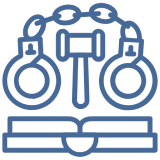 Gavel, handcuffs, and book symbolizing law.